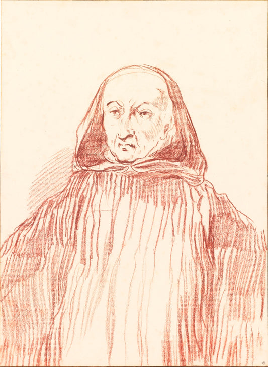 A Monk Wearing a Hood, vintage artwork by Jean-Antoine Watteau, 12x8" (A4) Poster