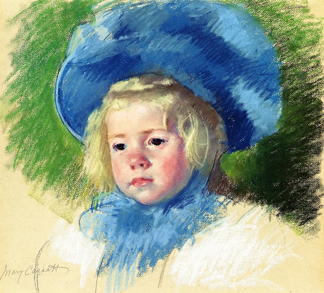 Head of Simone in a Large Plumes Hat, Looking Left, vintage artwork by Mary Cassatt, 12x8" (A4) Poster