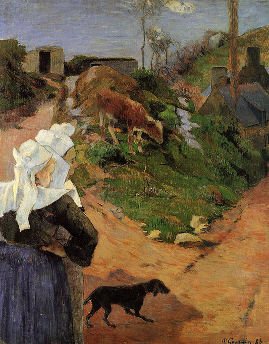 Breton Women at the Turn, vintage artwork by Paul Gauguin, 12x8" (A4) Poster