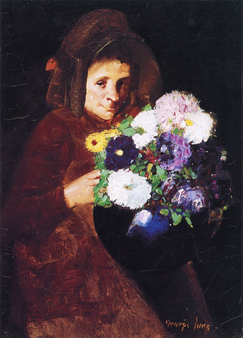 Old Flower Woman, vintage artwork by George Luks, 12x8" (A4) Poster