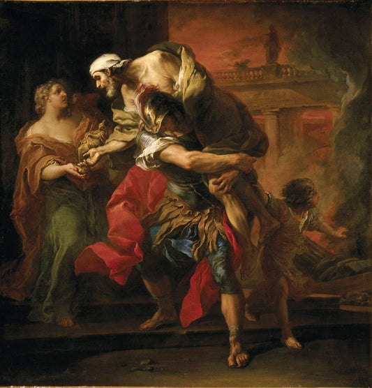 Aeneas Carrying Anchises (Louvre version), vintage artwork by Carle van Loo, 12x8" (A4) Poster