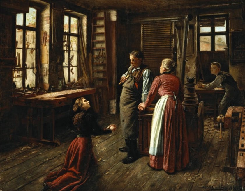 A Father's Dilemma, vintage artwork by Carl Johann Spielter, 12x8" (A4) Poster