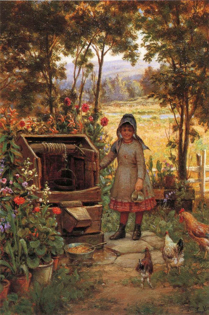 The Little Flower Girl, vintage artwork by Edward Lamson Henry, 12x8" (A4) Poster
