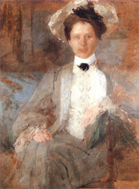 Portrait of a Lady In a White Hat, vintage artwork by Olga Boznańska, 12x8" (A4) Poster
