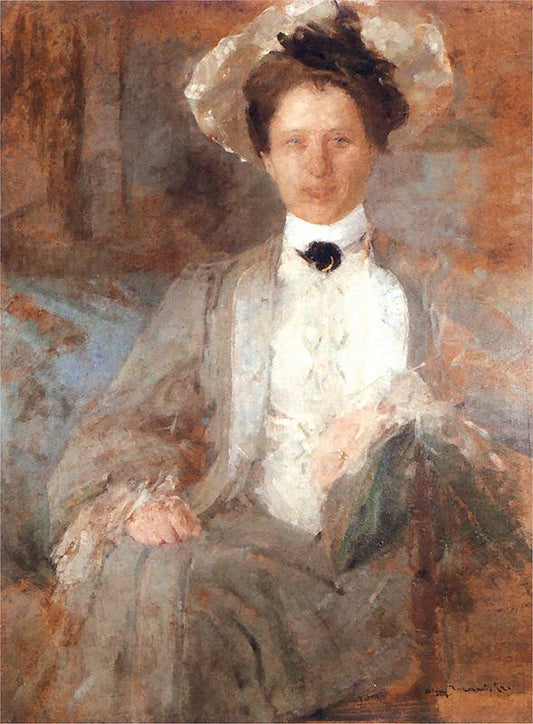 Portrait of a Lady In a White Hat, vintage artwork by Olga Boznańska, 12x8" (A4) Poster