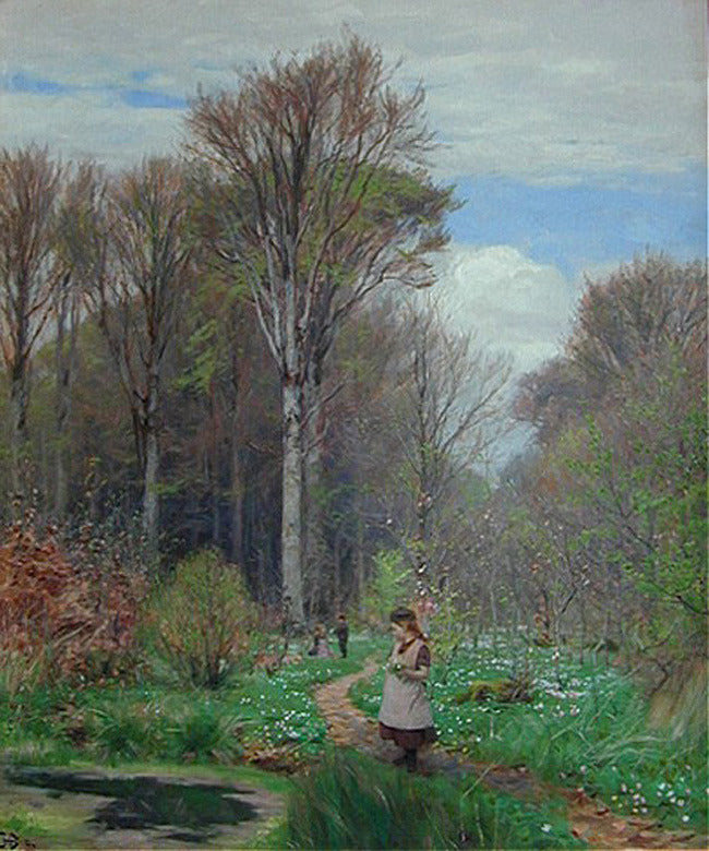 Picking Anemones in Hunderup Forest, Odense, vintage artwork by Hans Andersen Brendekilde, 12x8" (A4) Poster