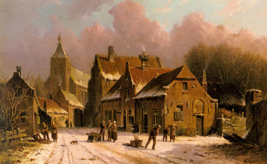 A Village In Winter, vintage artwork by Adrianus Eversen, A3 (16x12") Poster Print