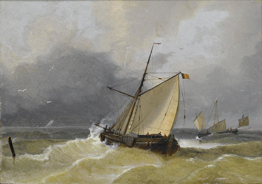 A Belgian tjalk running out to sea, vintage artwork by Charles Louis Verboeckhoven, A3 (16x12") Poster Print