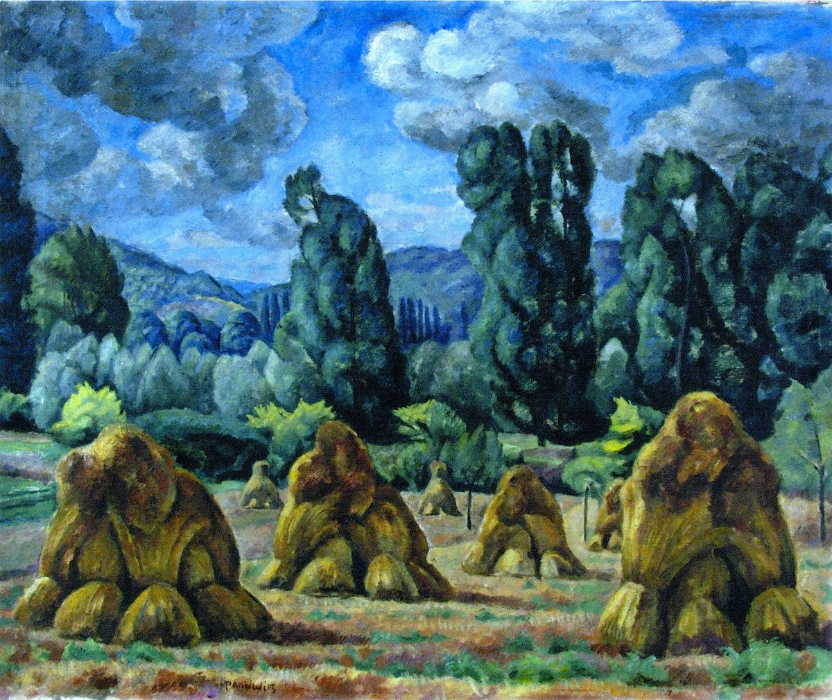 Haystacks - Normandy Landscape, vintage artwork by Jozef Pankiewicz, 12x8" (A4) Poster