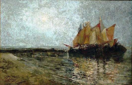 Morning in the Adriatic Sea, vintage artwork by Antonio Parreiras, 12x8" (A4) Poster