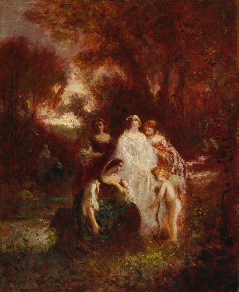 Figures in the Woods, vintage artwork by Adolphe-Joseph-Thomas Monticelli, 12x8" (A4) Poster