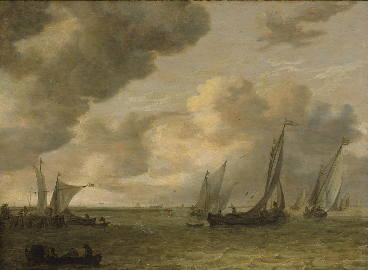 River Mouth with Cargo Ships, vintage artwork by Jan van Goyen, 12x8" (A4) Poster