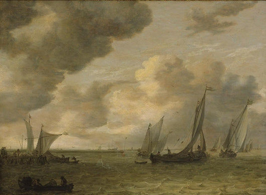 River Mouth with Cargo Ships, vintage artwork by Jan van Goyen, 12x8" (A4) Poster