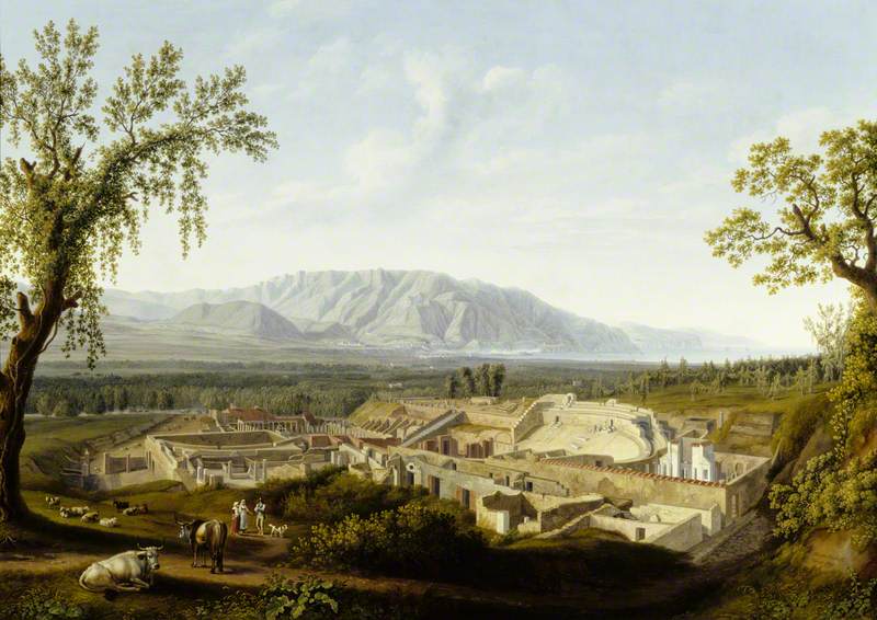 The Excavations at Pompeii, vintage artwork by Jakob Philipp Hackert, 12x8" (A4) Poster