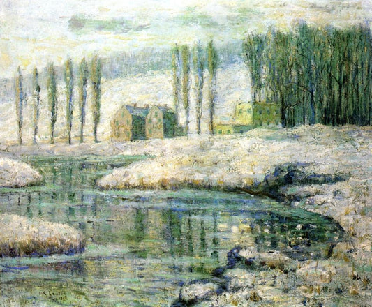 Creek in Winter, vintage artwork by Ernest Lawson, 12x8" (A4) Poster