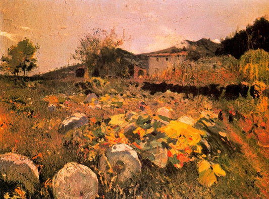 Campo de calabazas, vintage artwork by Joaquin Mir  Trinxet, 12x8" (A4) Poster