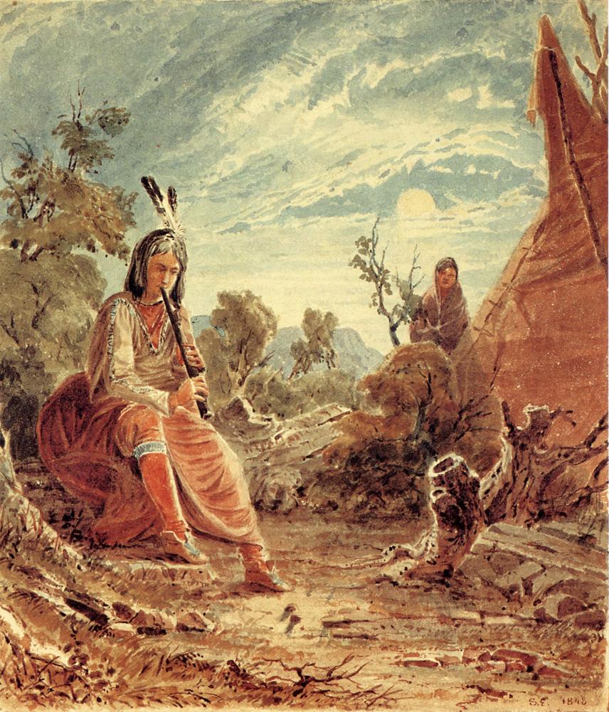 Indians in Camp, vintage artwork by Seth Eastman, A3 (16x12") Poster Print