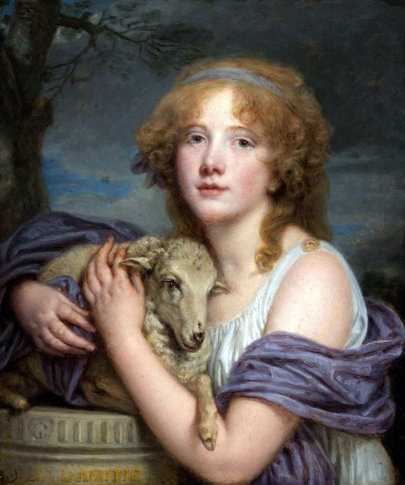 Girl With A Lamb, vintage artwork by Jean-Baptiste Greuze, 12x8" (A4) Poster