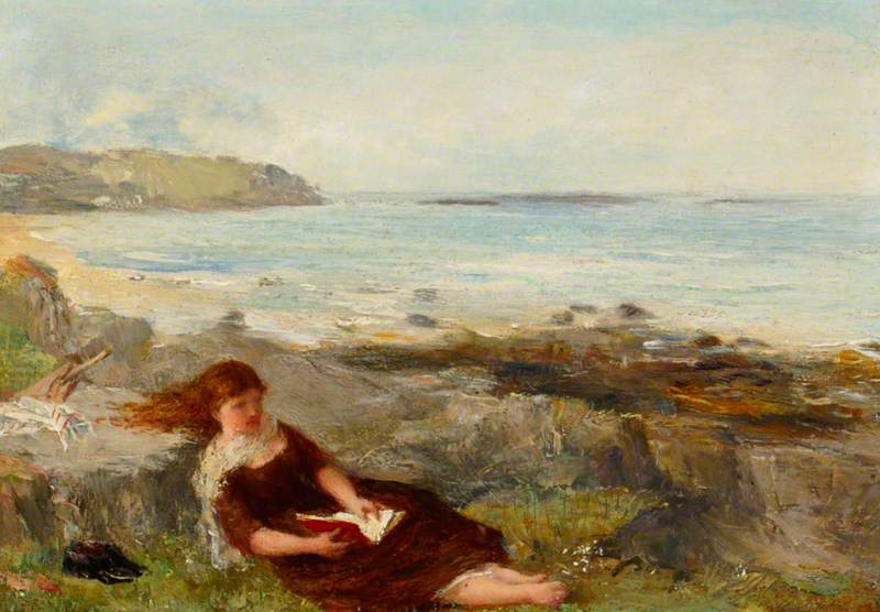 Girl Reading by  the Shore, vintage artwork by James Clarke Hook, R.A., A3 (16x12") Poster Print