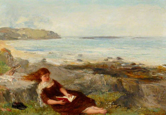 Girl Reading by  the Shore, vintage artwork by James Clarke Hook, R.A., A3 (16x12") Poster Print