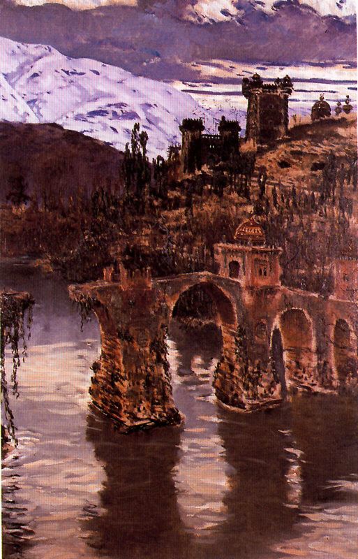 Puente de la sultana, vintage artwork by Antonio Muñoz Degrain, 12x8" (A4) Poster