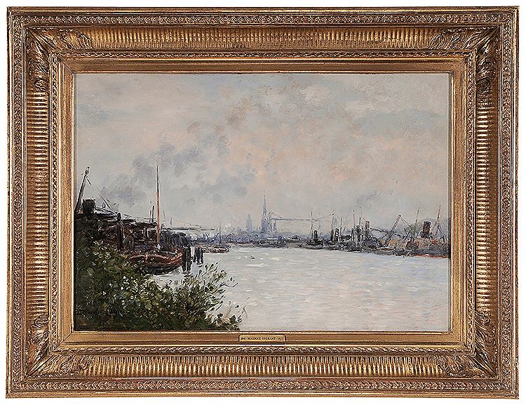 The Port at Rouen with Notre Dame, vintage artwork by Maurice Courant, 12x8" (A4) Poster