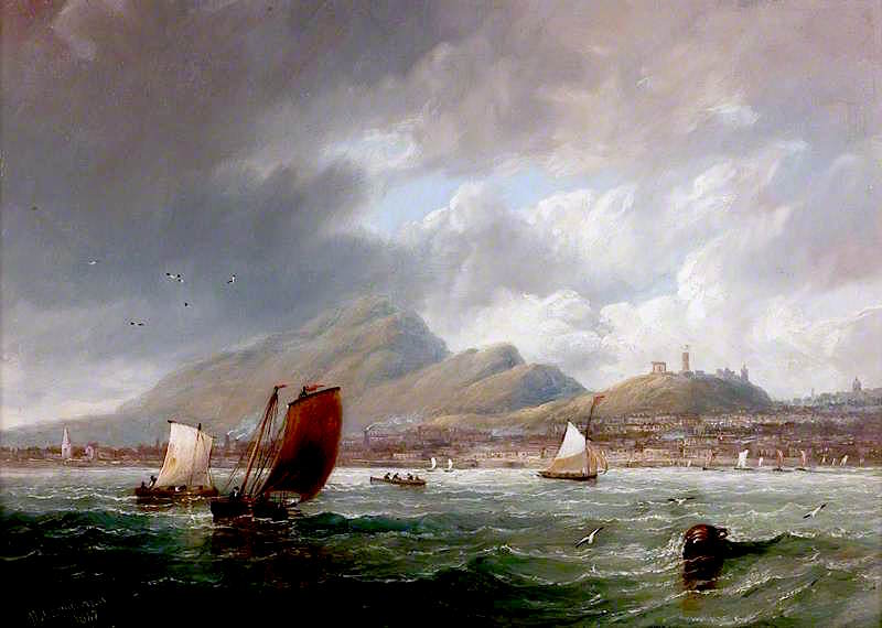 Leith and Edinburgh from the Firth of Forth, vintage artwork by John Wilson Carmichael, A3 (16x12") Poster Print