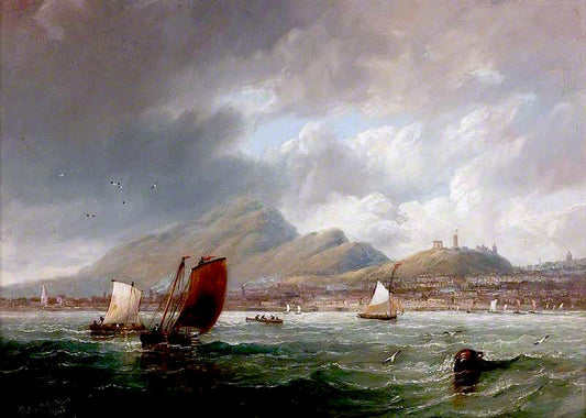 Leith and Edinburgh from the Firth of Forth, vintage artwork by John Wilson Carmichael, A3 (16x12") Poster Print