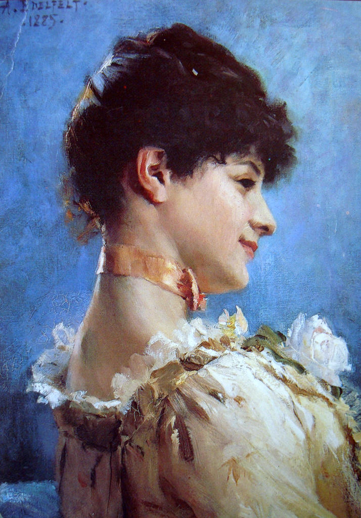 Brunette, vintage artwork by Albert Edelfelt, 12x8" (A4) Poster
