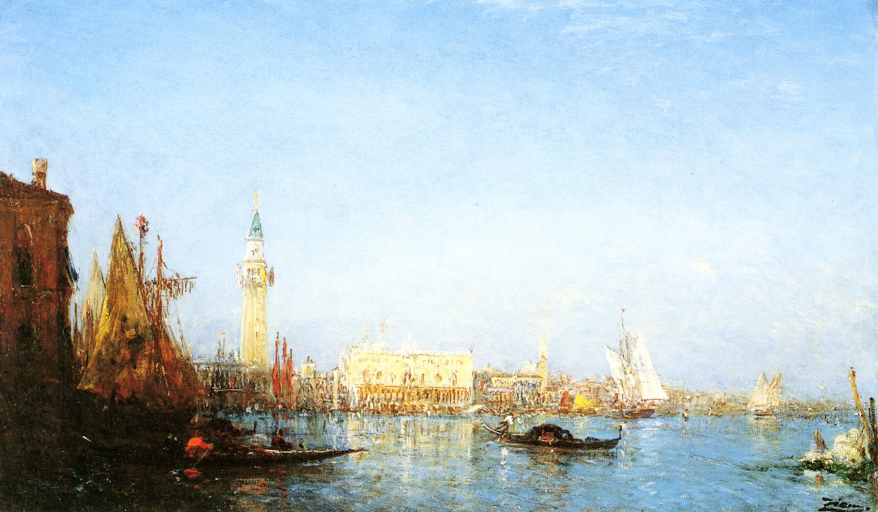 Venise, le Palais des Doges vu du canal della Grazia, vintage artwork by Felix-Francois-Georges-Philbert Ziem, 12x8" (A4) Poster