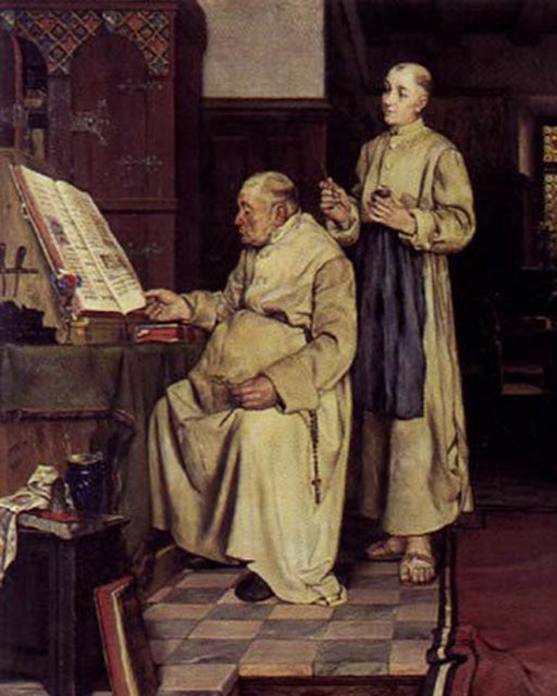 Two Monks in the Library, vintage artwork by Karl Reinhold Callmander, 12x8" (A4) Poster