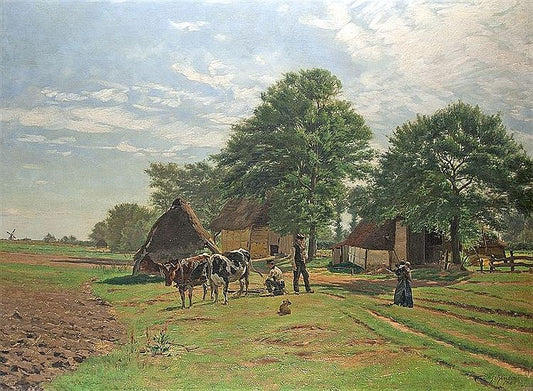 Homestead in the monastery Berßen in Meppen, vintage artwork by August Schluter, 12x8" (A4) Poster