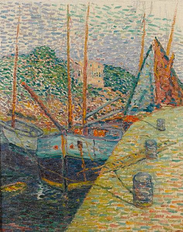 Fishing Boat in Brittany, vintage artwork by Henri DeLavallee, 12x8" (A4) Poster