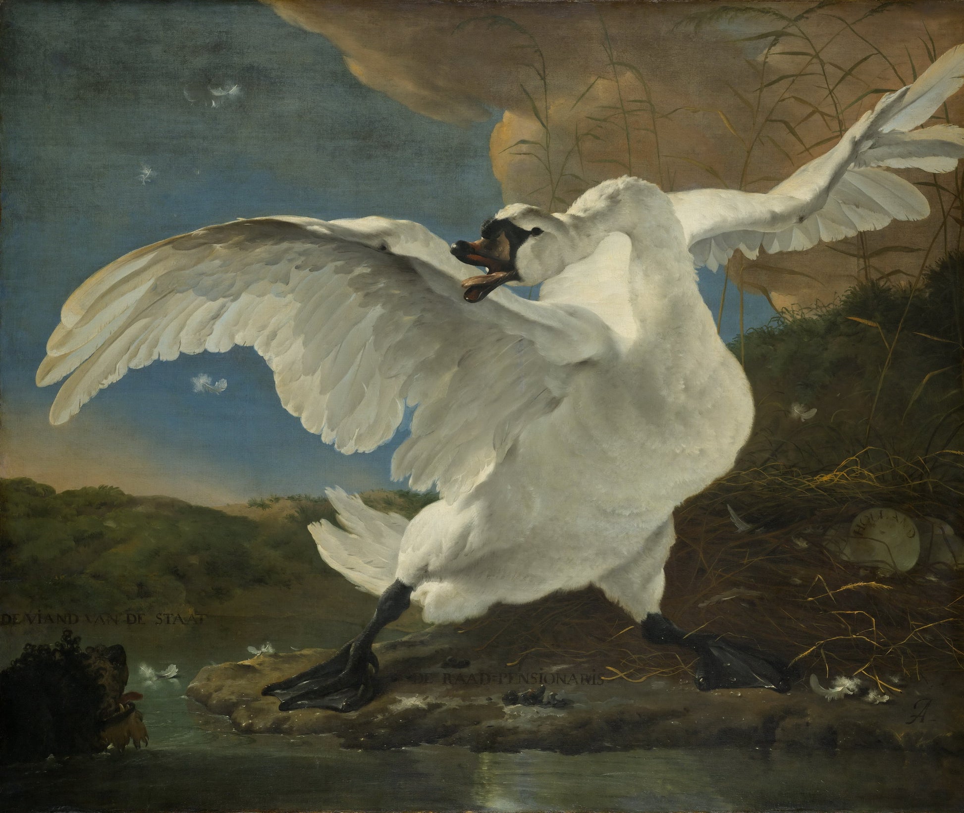 The Threatened Swan, vintage artwork by Jan Asselijn, 12x8" (A4) Poster