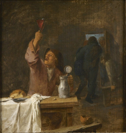 Drinking Peasant, vintage artwork by Adriaen Brouwer, 12x8" (A4) Poster
