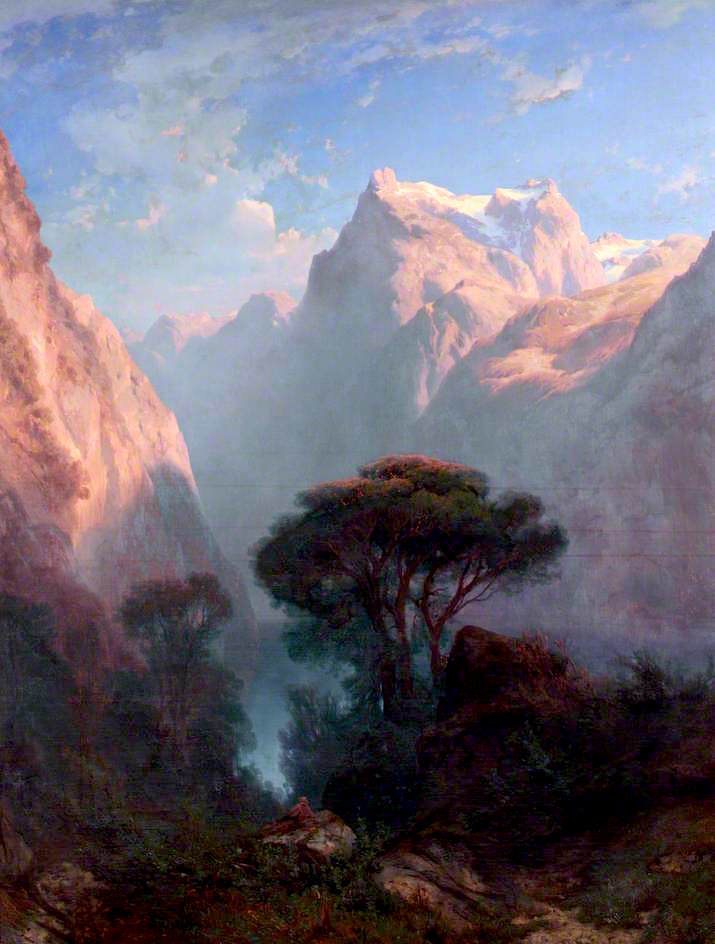 Lake of the Four Cantons (Lake Lucerne), near Brunnen, vintage artwork by Alexandre Calame, A3 (16x12") Poster Print