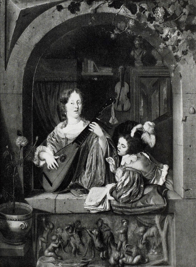 Joueuse de theorbe, vintage artwork by Frans van Mieris the Elder, 12x8" (A4) Poster