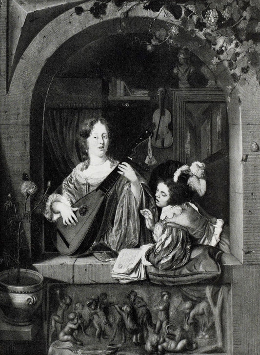 Joueuse de theorbe, vintage artwork by Frans van Mieris the Elder, 12x8" (A4) Poster