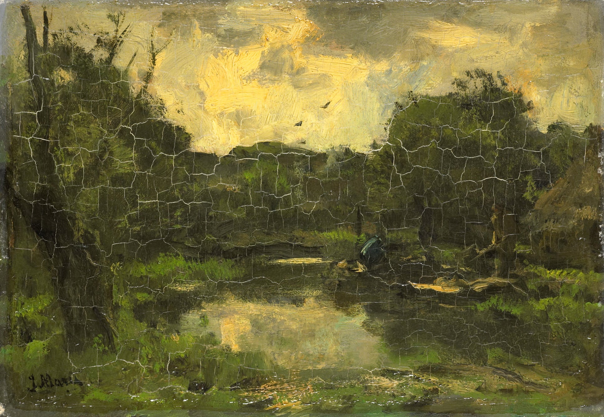 Landschap met schuit, vintage artwork by Jacob Maris, 12x8" (A4) Poster