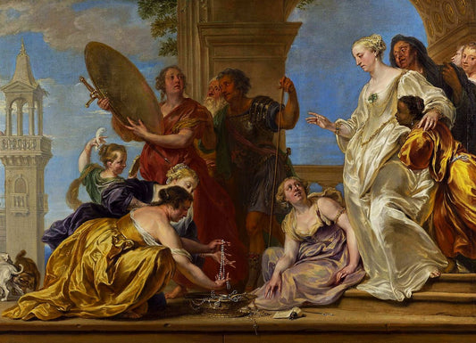 Achilles Among the Daughters of Lycomedes, vintage artwork by Jan Boeckhorst, 12x8" (A4) Poster
