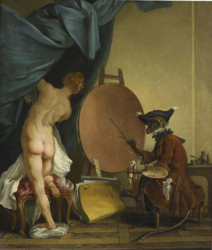 Monkey Painter, vintage artwork by Jean-Baptiste Deshays de Colleville, 12x8" (A4) Poster