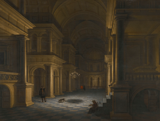 Night in a Classical Church, vintage artwork by Anthonie Delorme, 12x8" (A4) Poster