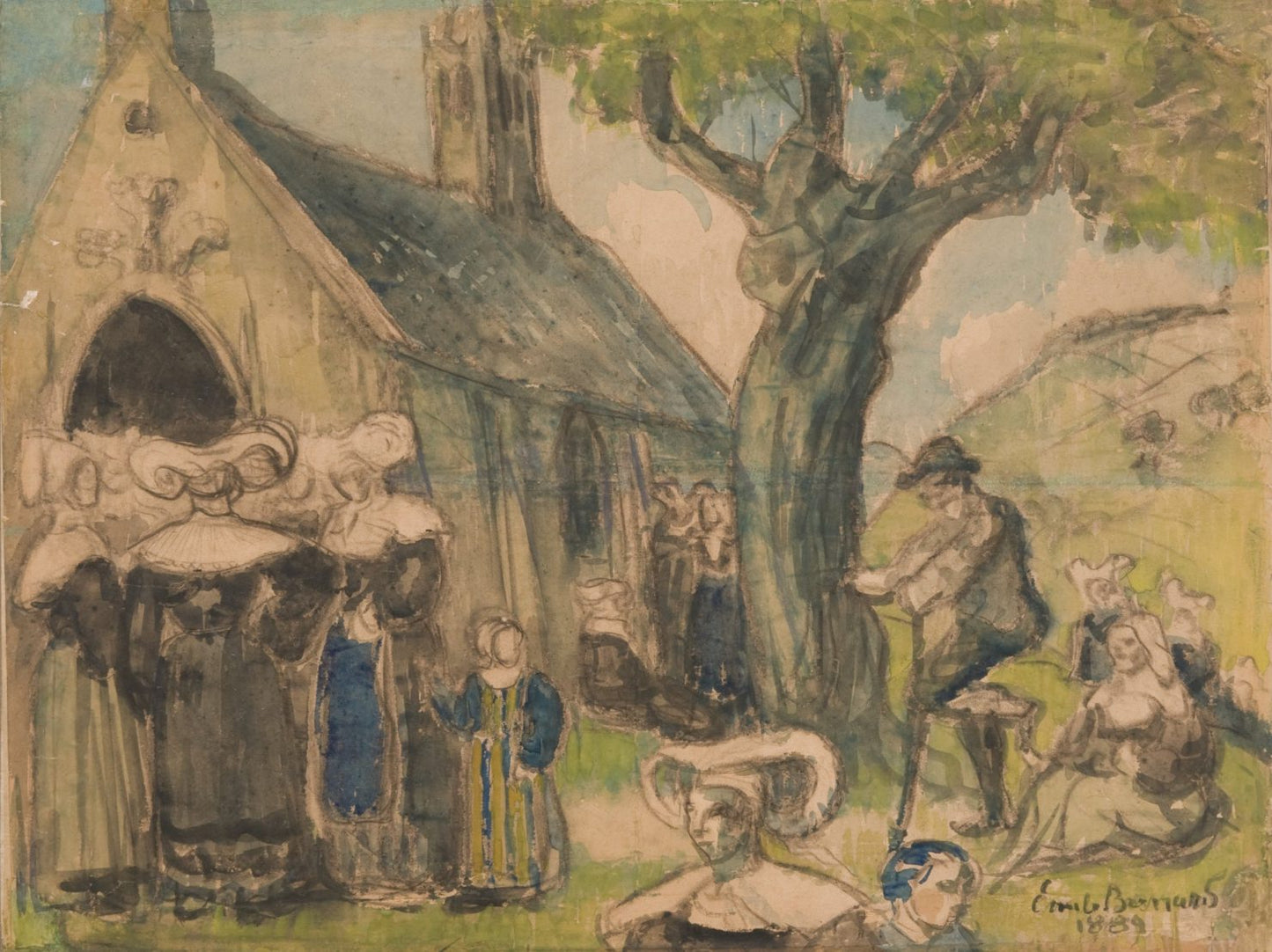 Breton Peasants Outside a Church by Emile Bernard,A3(16x12")Poster