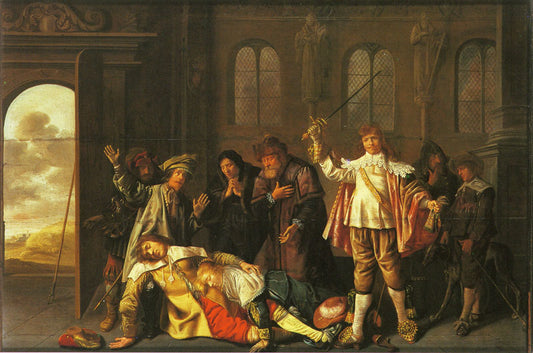 Scene from Bredero's "Lucelle", vintage artwork by Jan Miense Molenaer, 12x8" (A4) Poster
