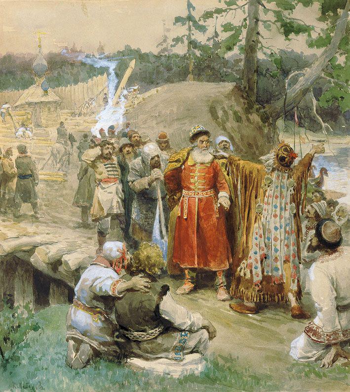 Russians Exploring New Lands, vintage artwork by Klavdi Vasilievich Lebedev, 12x8" (A4) Poster
