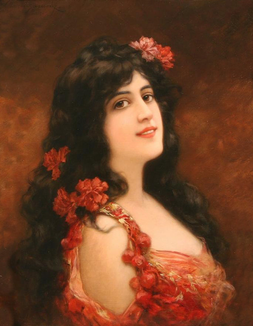 ung Girl with Flowers in her Hair by Emile Eisman-Semenowsky,A3(16x12")Poster