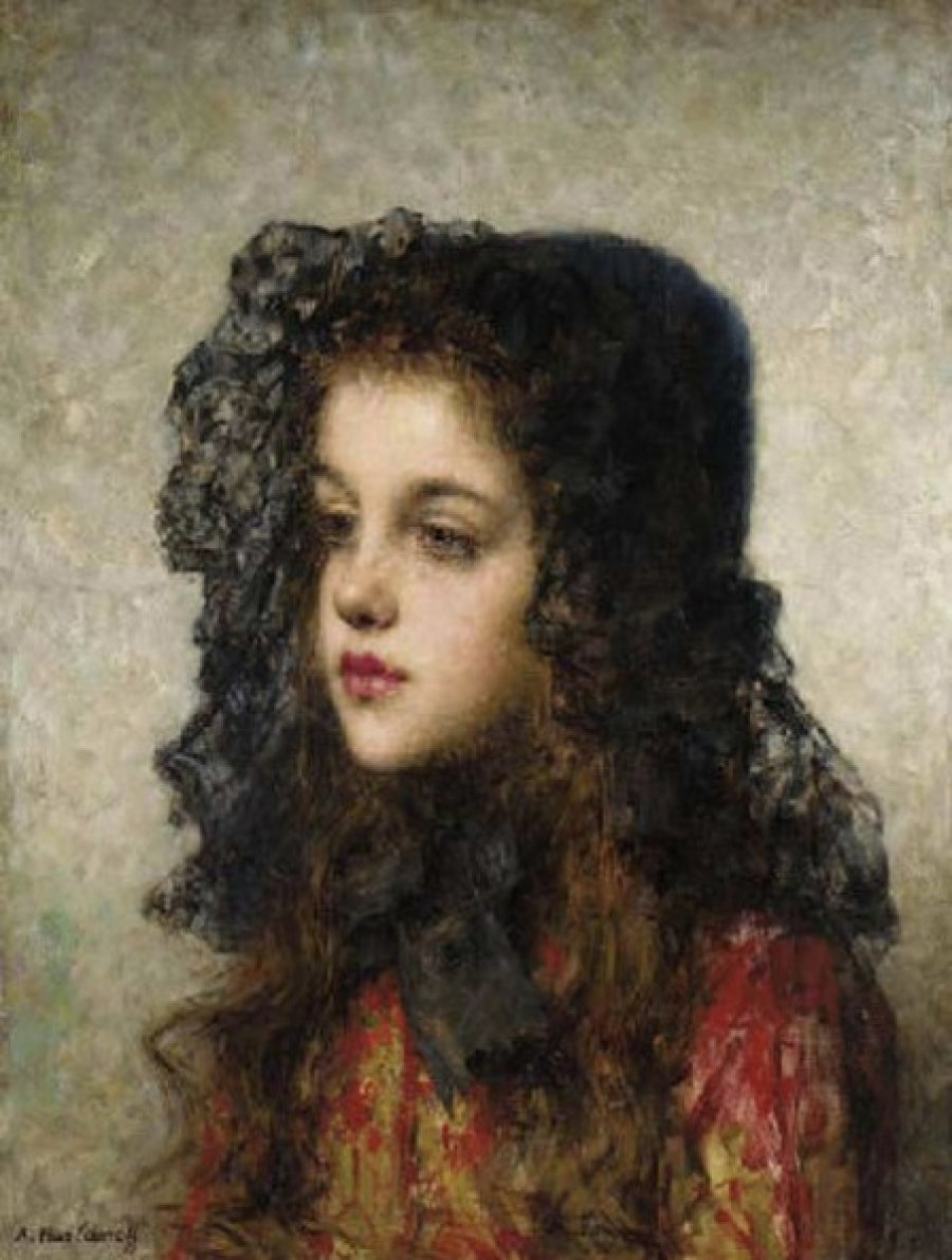 Little Girl with Veil, vintage artwork by Alexei Harlamoff, 12x8" (A4) Poster