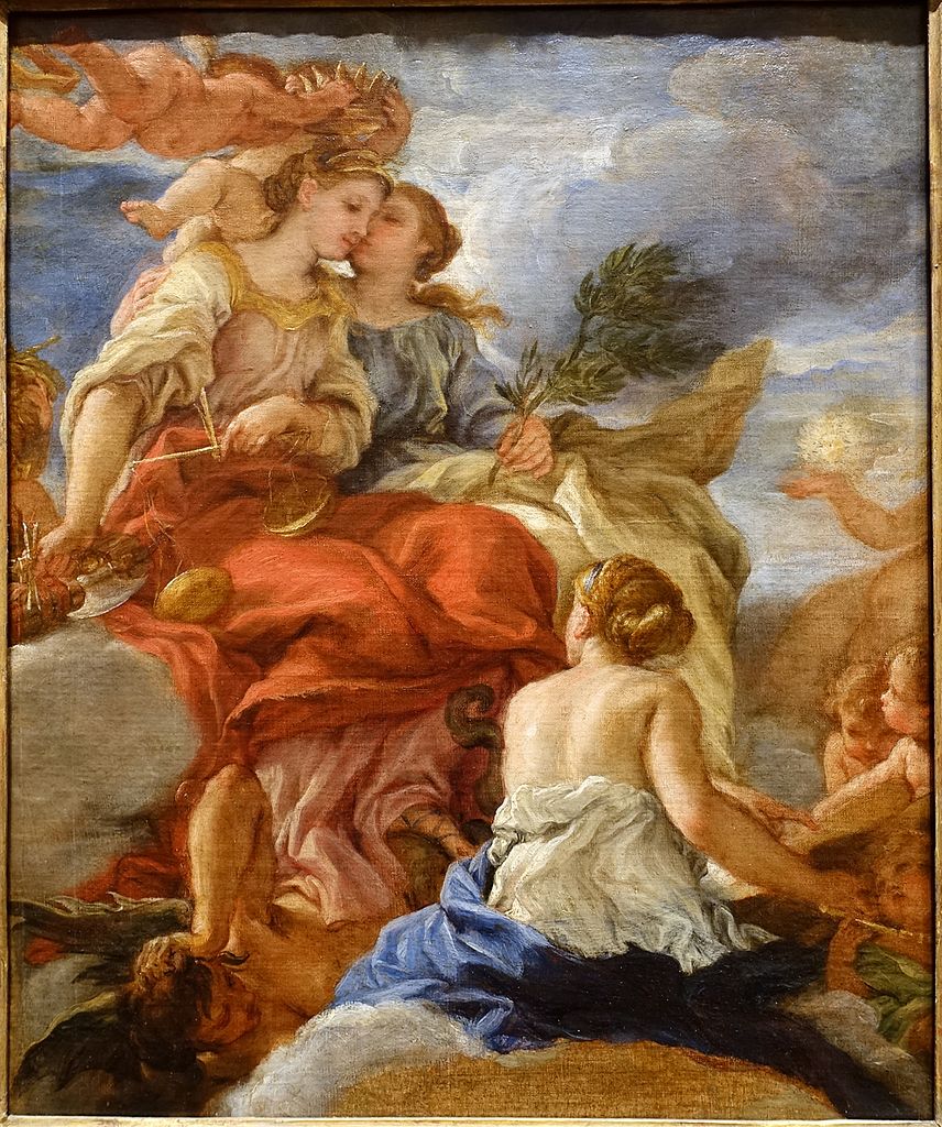 Study for 'Justice, Peace, and Truth', vintage artwork by Giovanni Battista Gaulli, 12x8" (A4) Poster