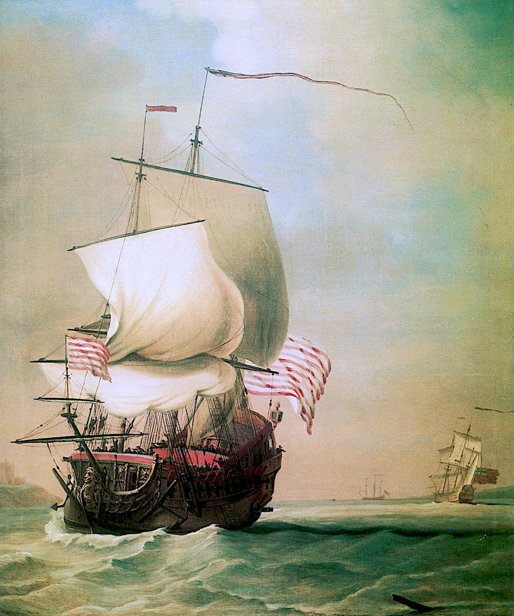An English East Indiaman, Bow View, vintage artwork by Peter Monamy, 12x8" (A4) Poster
