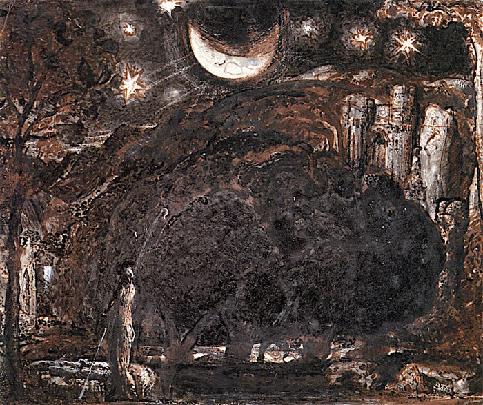 A Shepherd and His Flock under the Moon and Stars, vintage artwork by Samuel Palmer, A3 (16x12
